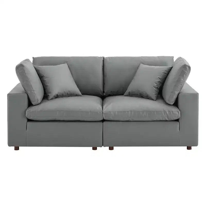 Causeuse surdimensionnée en cuir végétalien garnie de duvet Commix grise - Modway