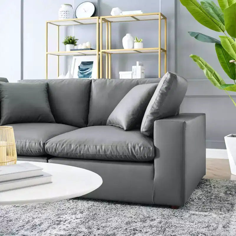 Causeuse surdimensionnée en cuir végétalien garnie de duvet Commix grise - Modway