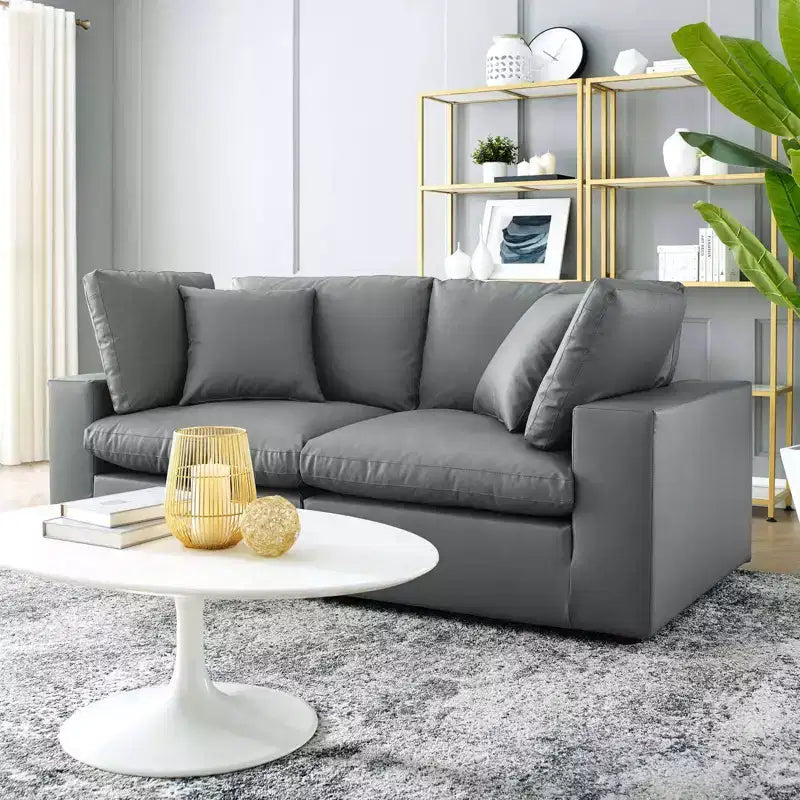 Causeuse surdimensionnée en cuir végétalien garnie de duvet Commix grise - Modway