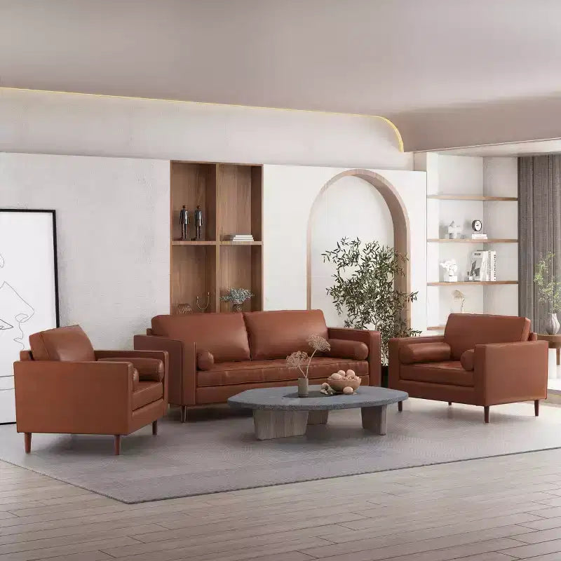 Christopher Knight Home Ensemble canapé et fauteuil club 3 pièces Malinta contemporain en similicuir capitonné, Marron Cognac/Espresso