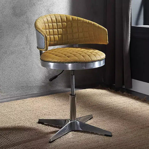 24" Brancaster Turmeric Leather Accent Chair with Swivel & Chrome Base - Acme Furniture
