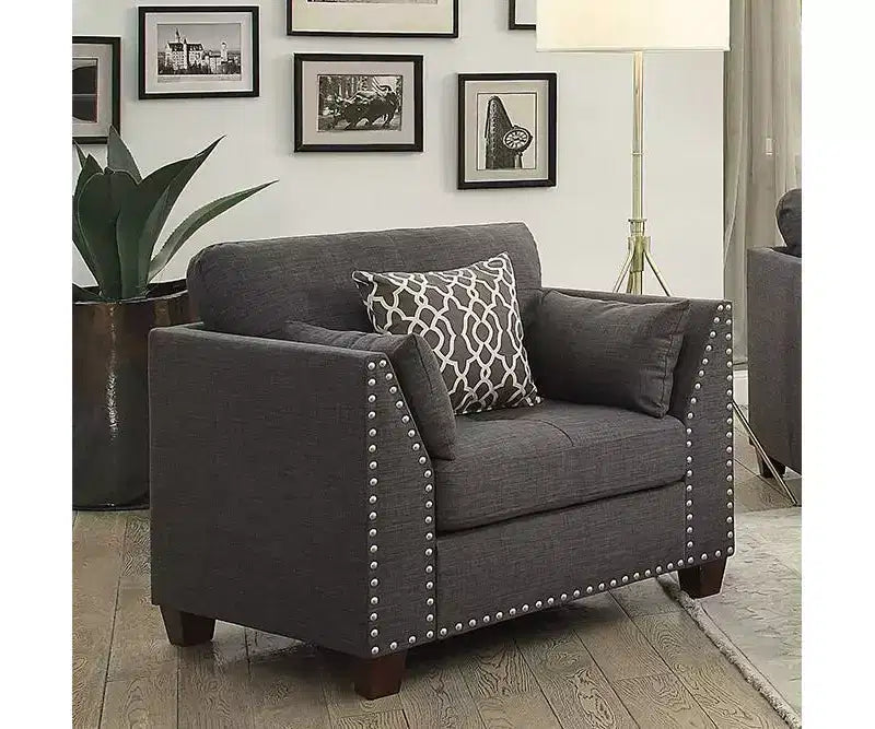 Fauteuil Laurissa 38 po en lin anthracite clair Acme Furniture : Fauteuil rembourré, cadre en bois, coussins capitonnés