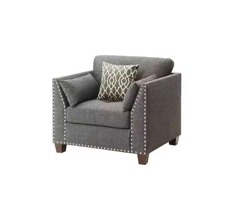 Fauteuil Laurissa 38 po en lin anthracite clair Acme Furniture : Fauteuil rembourré, cadre en bois, coussins capitonnés