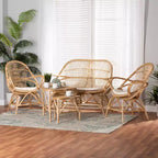 Ensemble de salon Jayden 5 pièces en tissu et rotin Blanc/Naturel - bali & pari : Aucun assemblage requis, Coussins inclus