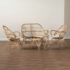 Ensemble de salon Jayden 5 pièces en tissu et rotin Blanc/Naturel - bali & pari : Aucun assemblage requis, Coussins inclus