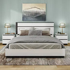 Lit Queen moderne 3 pièces Pape avec 2 tables de chevet Blanc/Gris métallisé - miBasics : Ensemble de meubles contemporains