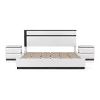 Lit Queen moderne 3 pièces Pape avec 2 tables de chevet Blanc/Gris métallisé - miBasics : Ensemble de meubles contemporains