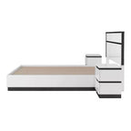 Lit Queen moderne 3 pièces Pape avec 2 tables de chevet Blanc/Gris métallisé - miBasics : Ensemble de meubles contemporains