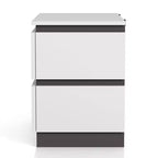 Lit Queen moderne 3 pièces Pape avec 2 tables de chevet Blanc/Gris métallisé - miBasics : Ensemble de meubles contemporains
