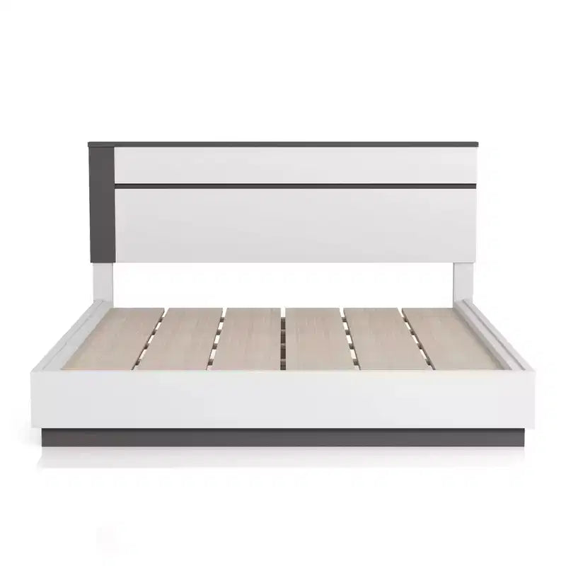 Lit Queen moderne 3 pièces Pape avec 2 tables de chevet Blanc/Gris métallisé - miBasics : Ensemble de meubles contemporains