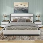 Lit Queen moderne 3 pièces Pape avec 2 tables de chevet Blanc/Gris métallisé - miBasics : Ensemble de meubles contemporains