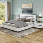 Lit Queen moderne 3 pièces Pape avec 2 tables de chevet Blanc/Gris métallisé - miBasics : Ensemble de meubles contemporains