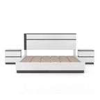 Lit Queen moderne 3 pièces Pape avec 2 tables de chevet Blanc/Gris métallisé - miBasics : Ensemble de meubles contemporains