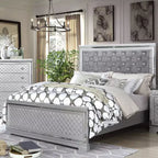 Ensemble de chambre Tenaya 6 pièces pour très grand lit californien, argent/gris - HOMES: Inside + Out : Design glamour, garnitures miroir, capitonnage à boutons