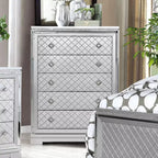 Ensemble de chambre Tenaya 6 pièces pour très grand lit californien, argent/gris - HOMES: Inside + Out : Design glamour, garnitures miroir, capitonnage à boutons