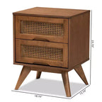 Table de chevet en bois de Barrett et rotin synthétique : 2 tiroirs, pieds inclinés - Baxton Studio