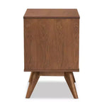 Table de chevet en bois de Barrett et rotin synthétique : 2 tiroirs, pieds inclinés - Baxton Studio