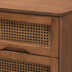 Table de chevet en bois de Barrett et rotin synthétique : 2 tiroirs, pieds inclinés - Baxton Studio