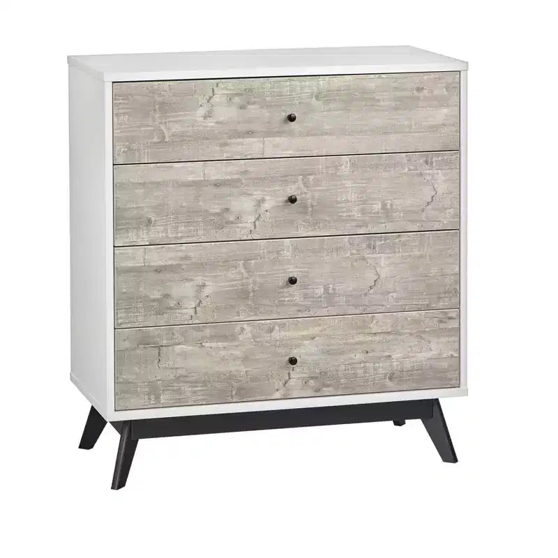 Commode Buylateral Crislana à 4 tiroirs Blanc/Gris vieilli : Rangement vertical peu encombrant