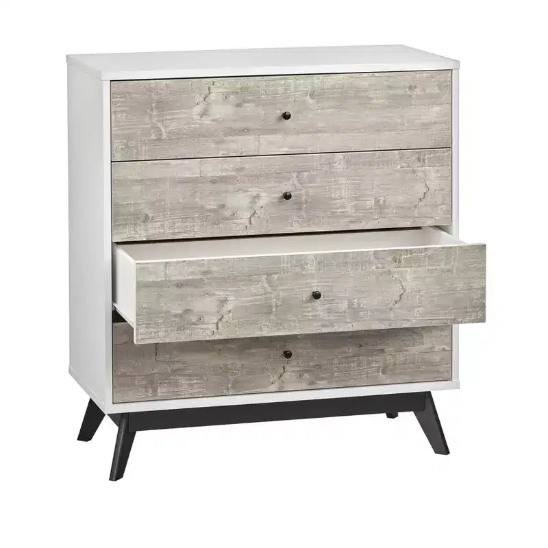Commode Buylateral Crislana à 4 tiroirs Blanc/Gris vieilli : Rangement vertical peu encombrant