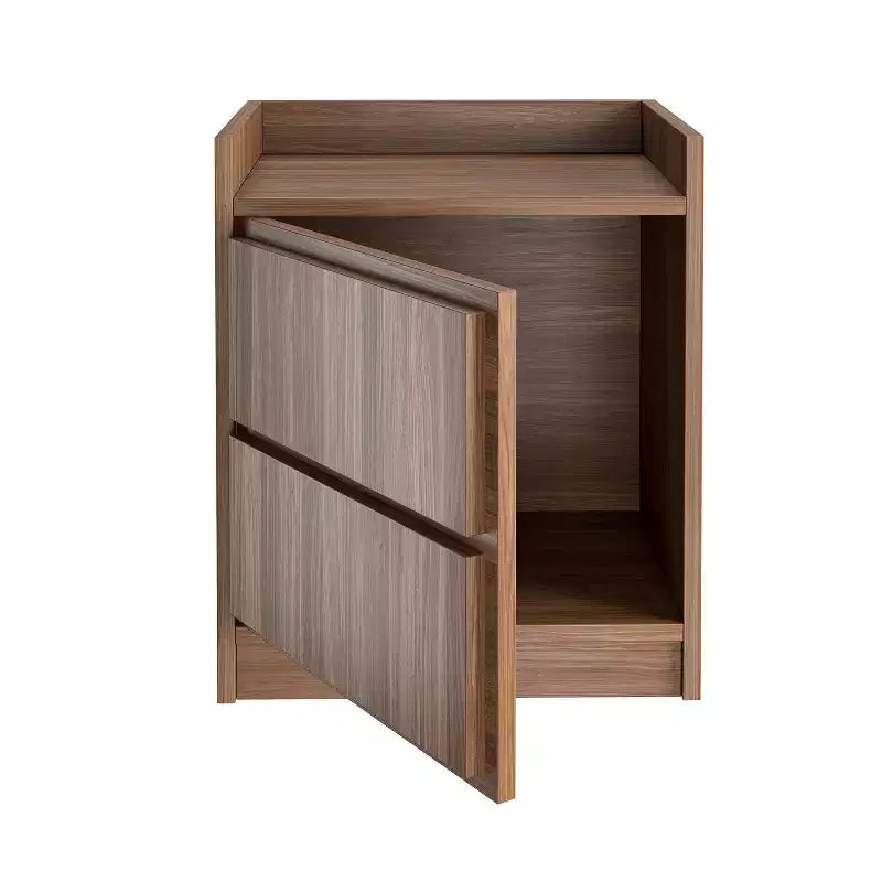 Table de chevet Corsica à porte battante Noyer - Eco Dream : Solution de rangement moderne, accès par bouton-poussoir, idéale pour les lits plateforme