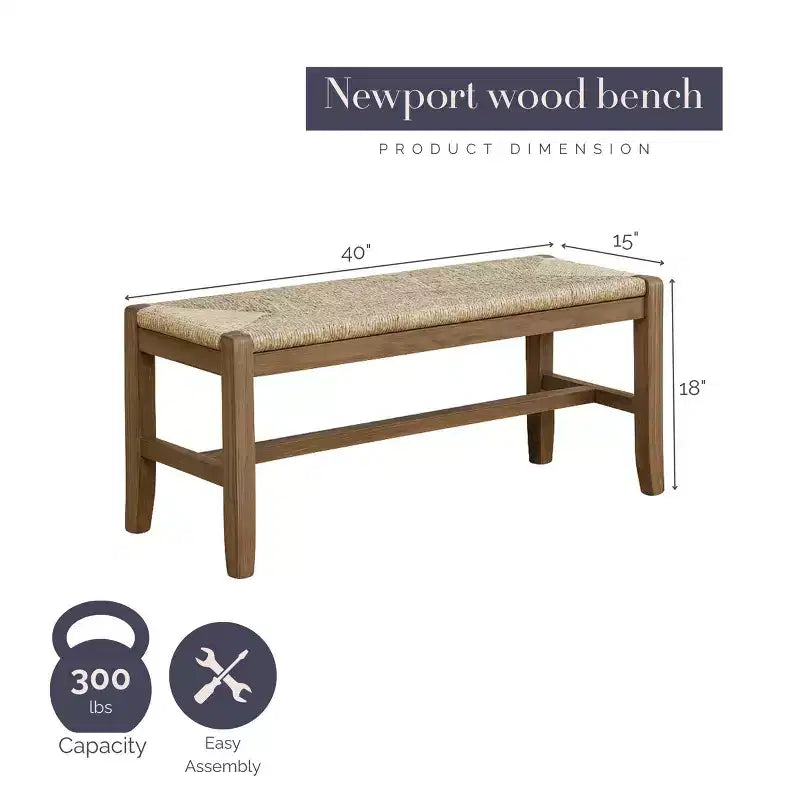 Banc en bois 40 po Davenport Ambre clair - Alaterre Furniture
