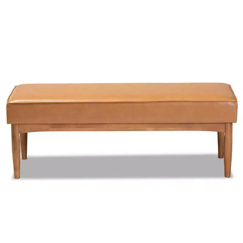 Banc de salle à manger en bois et similicuir Arvid Mid-Century, noyer/marron - Baxton Studio