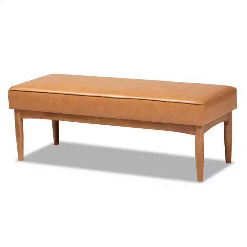 Banc de salle à manger en bois et similicuir Arvid Mid-Century, noyer/marron - Baxton Studio
