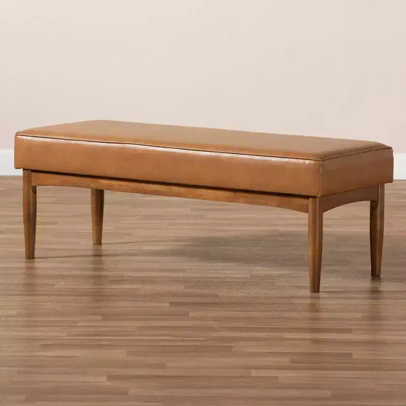 Banc de salle à manger en bois et similicuir Arvid Mid-Century, noyer/marron - Baxton Studio
