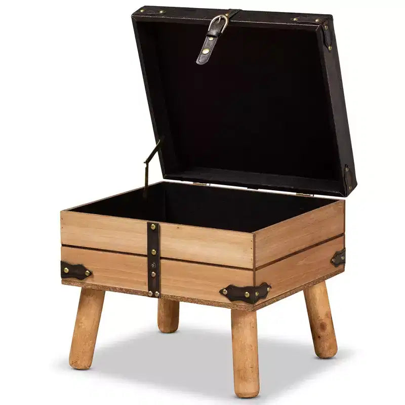 Baxton Studio Amena Petit pouf de rangement en bois marron foncé/chêne : Revêtement velours, forme rectangulaire, nettoyage des taches