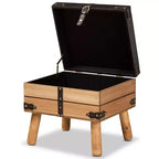 Baxton Studio Amena Petit pouf de rangement en bois marron foncé/chêne : Revêtement velours, forme rectangulaire, nettoyage des taches