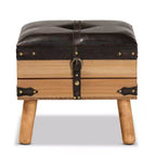 Baxton Studio Amena Petit pouf de rangement en bois marron foncé/chêne : Revêtement velours, forme rectangulaire, nettoyage des taches