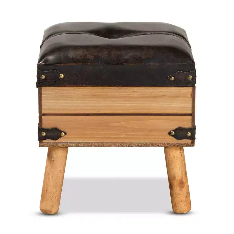 Baxton Studio Amena Petit pouf de rangement en bois marron foncé/chêne : Revêtement velours, forme rectangulaire, nettoyage des taches