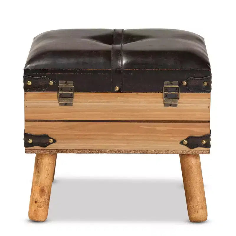 Baxton Studio Amena Petit pouf de rangement en bois marron foncé/chêne : Revêtement velours, forme rectangulaire, nettoyage des taches
