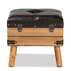 Baxton Studio Amena Petit pouf de rangement en bois marron foncé/chêne : Revêtement velours, forme rectangulaire, nettoyage des taches