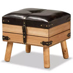 Baxton Studio Amena Petit pouf de rangement en bois marron foncé/chêne : Revêtement velours, forme rectangulaire, nettoyage des taches