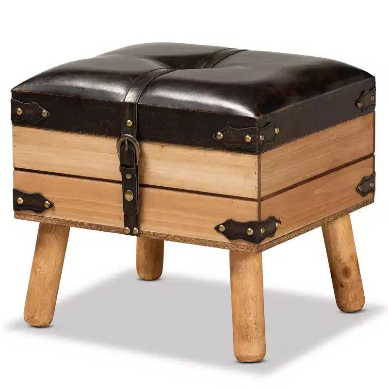 Baxton Studio Amena Petit pouf de rangement en bois marron foncé/chêne : Revêtement velours, forme rectangulaire, nettoyage des taches