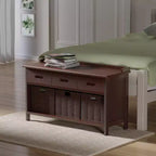 Banc de rangement Adriana 4 pièces avec paniers Noyer - Winsome : Style transitionnel, Cadre en bois, Nettoyage des taches