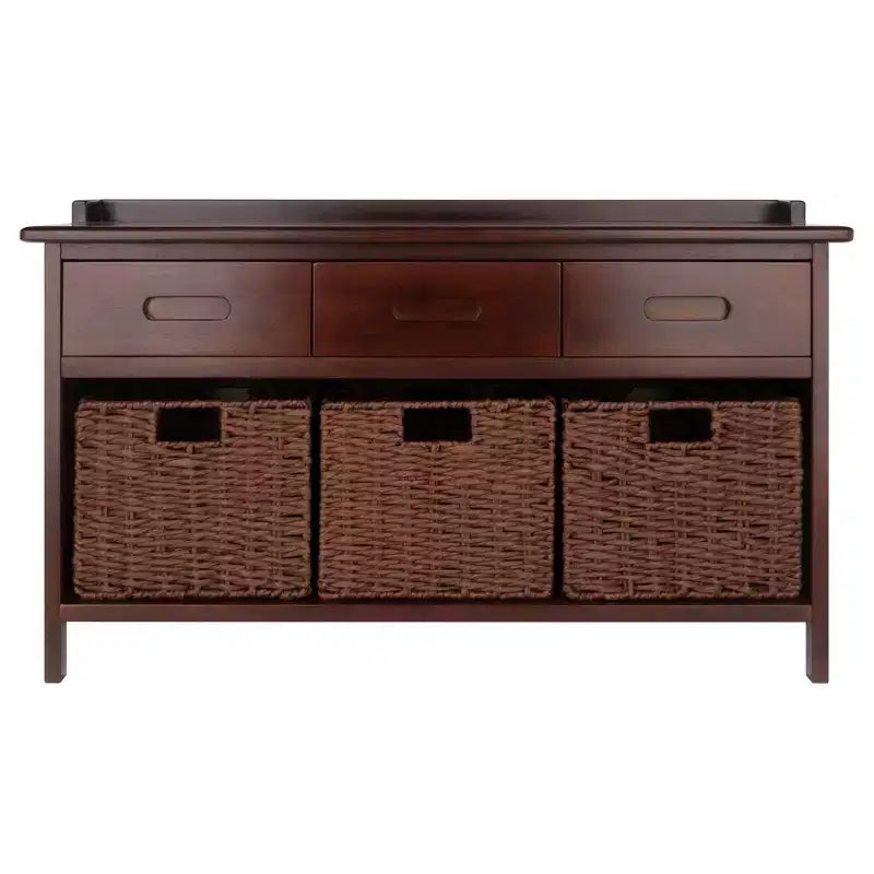Banc de rangement Adriana 4 pièces avec paniers Noyer - Winsome : Style transitionnel, Cadre en bois, Nettoyage des taches