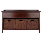 Banc de rangement Adriana 4 pièces avec paniers Noyer - Winsome : Style transitionnel, Cadre en bois, Nettoyage des taches