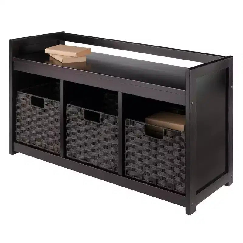 Banc de rangement 4 pièces Addison avec paniers Espresso/Chocolat - Winsome : Organiseur d'entrée en bois, pouf de chambre