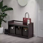 Banc de rangement 4 pièces Addison avec paniers Espresso/Chocolat - Winsome : Organiseur d'entrée en bois, pouf de chambre