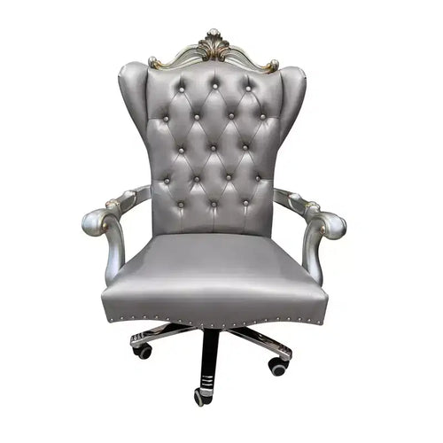 28" Versailles PU Executive Office Chair Silver/Antique Platinum - Acme Furniture: Adjustable, Swivel, Poplar Wood Frame
