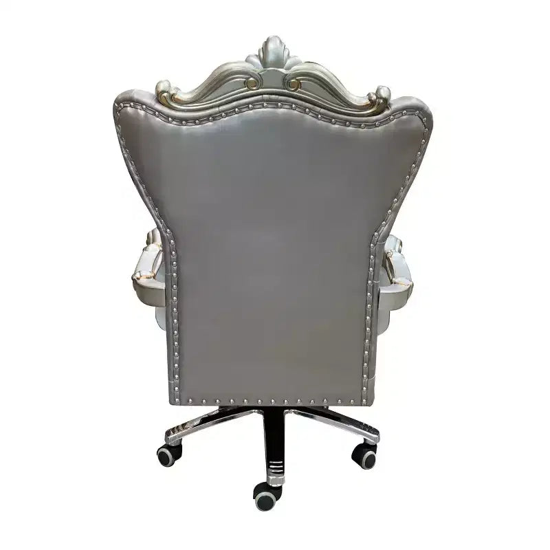 Chaise de bureau exécutive Versailles en PU de 28 pouces argent/platine antique - Acme Furniture : réglable, pivotante, cadre en bois de peuplier