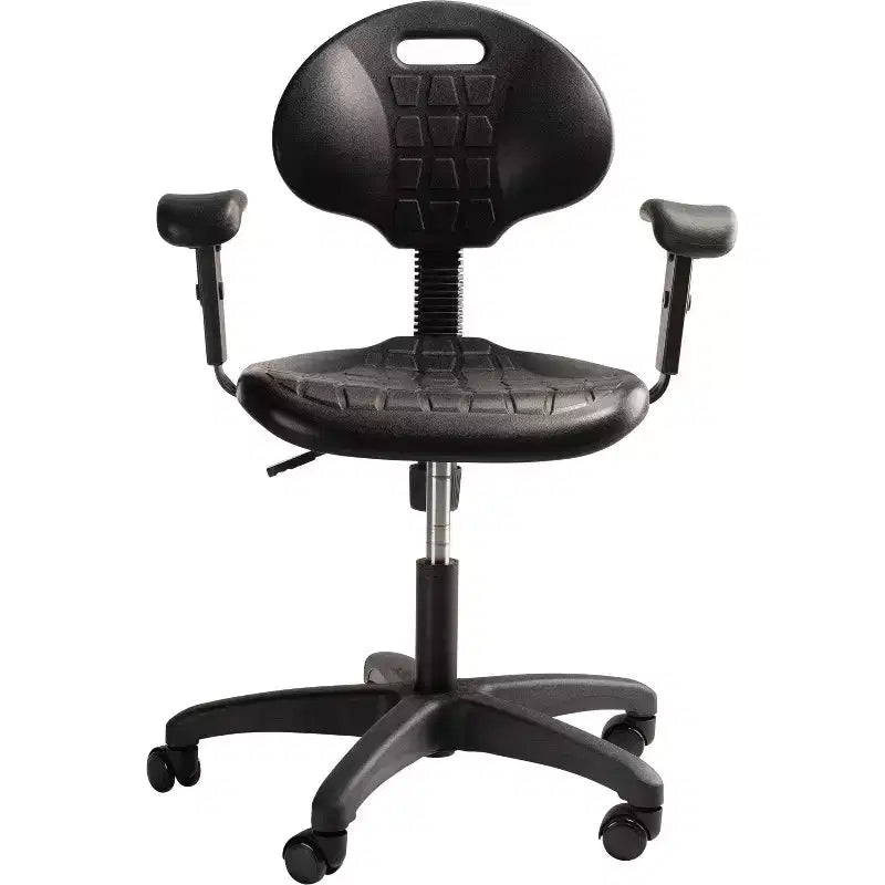 Chaise de bureau pivotante en polyuréthane réglable en hauteur de 40 à 53 cm avec accoudoirs noire - Hampden Furnishings : Structure en acier, Ventilation nervurée