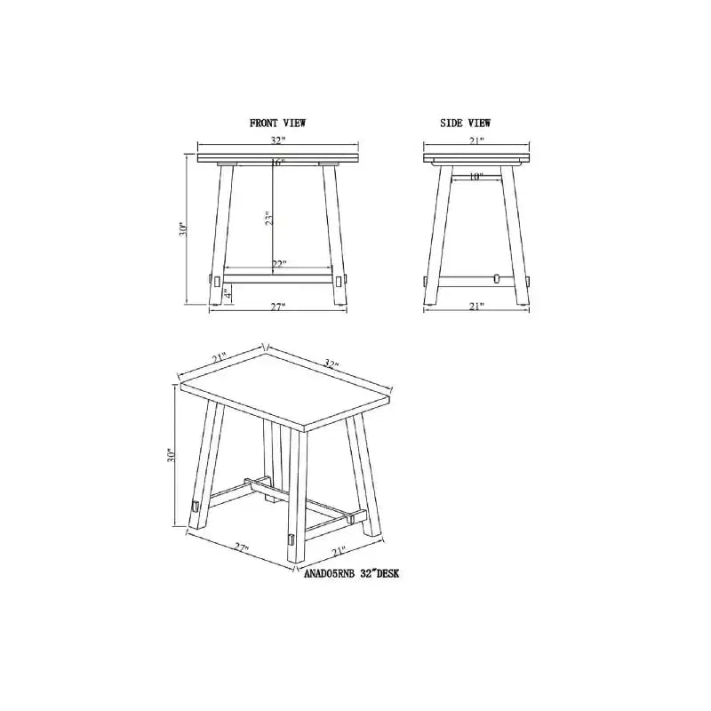 Bureau compact Adam en bois massif de 32 po Rustic Natural - Meubles Alaterre : pieds de tréteau industriels, surface en pin