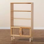Bibliothèque Faulkner en rotin et bois naturel 55,1 po à 2 portes marron – Baxton Studio : Design Mid-Century, 3 étagères