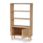Bibliothèque Faulkner en rotin et bois naturel 55,1 po à 2 portes marron – Baxton Studio : Design Mid-Century, 3 étagères