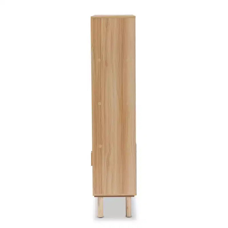 Bibliothèque Faulkner en rotin et bois naturel 55,1 po à 2 portes marron – Baxton Studio : Design Mid-Century, 3 étagères