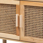 Bibliothèque Faulkner en rotin et bois naturel 55,1 po à 2 portes marron – Baxton Studio : Design Mid-Century, 3 étagères